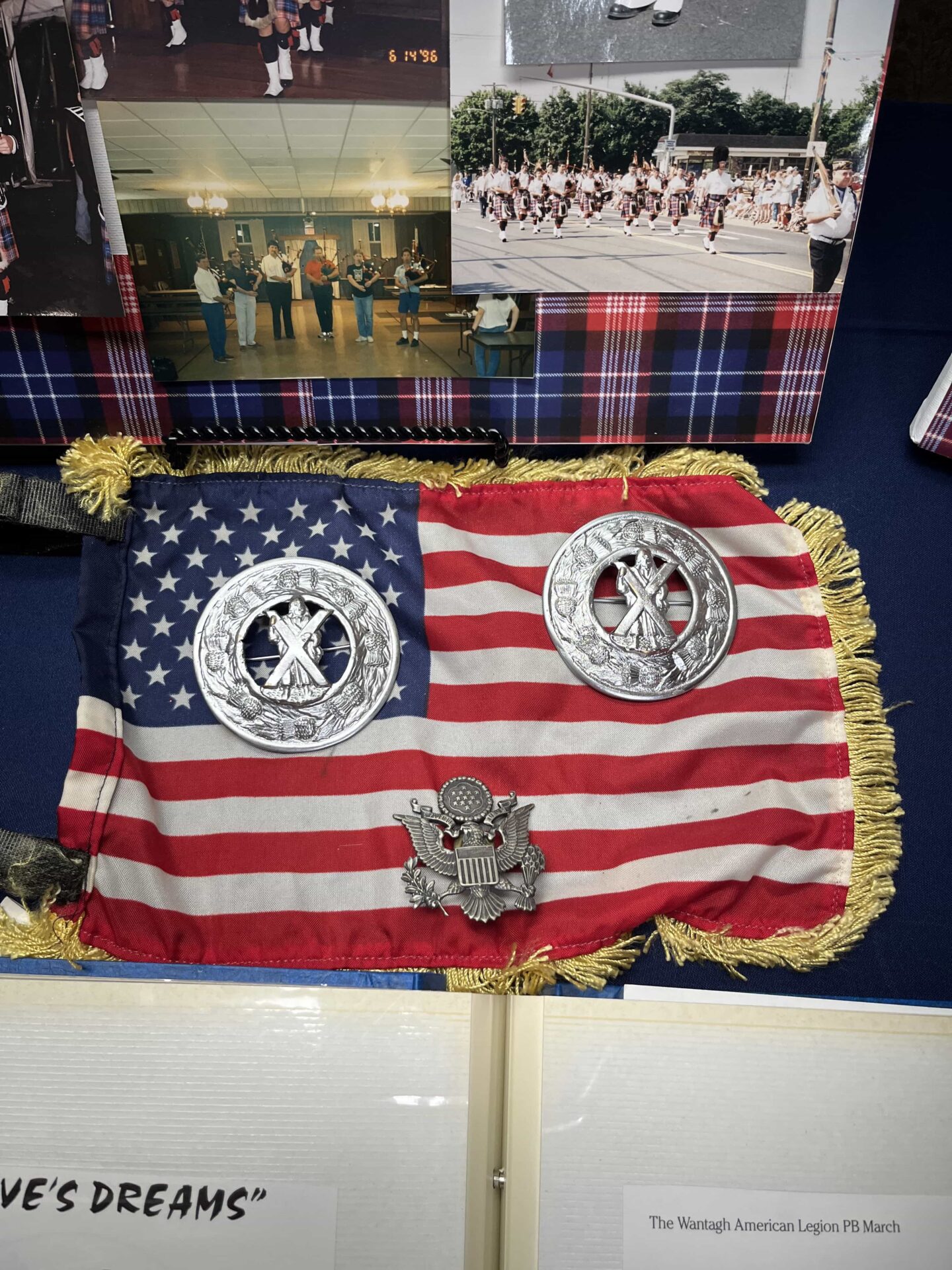 american flag with WALPB metal emblems