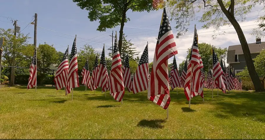 Wantagh parade flags on grass